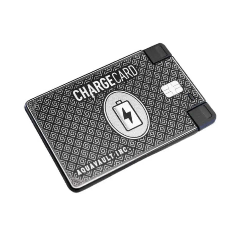 AquaVault ChargeCard Thin Portable Charger Cables USB-C, Lightning & Micro USB
